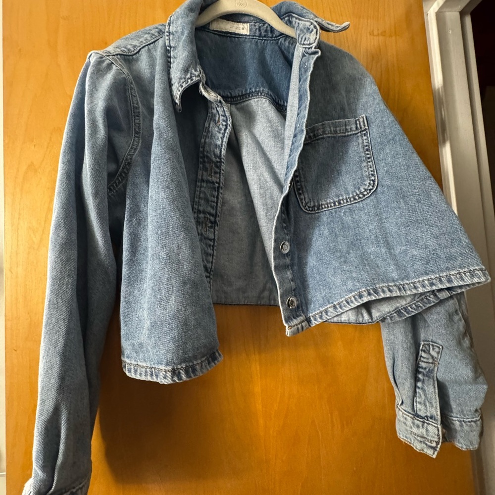 Zara Light Blue Cropped Denim Jacket